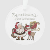 Schattigee Santa & Rudolph Eerste Kerstmis aangepa Ornament (voorkant)