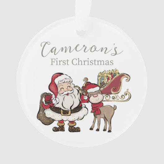 Schattigee Santa & Rudolph Eerste Kerstmis aangepa Ornament (voorkant)