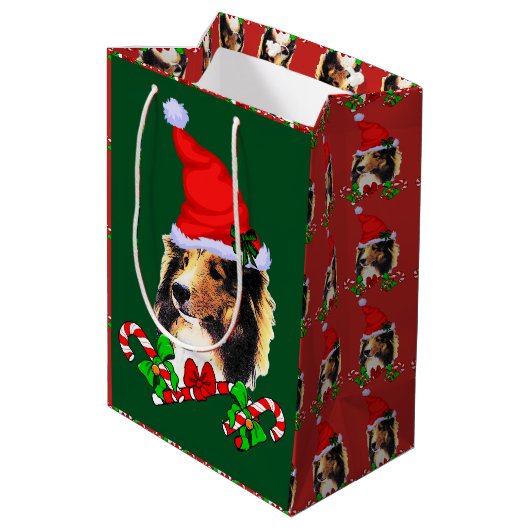 Schattigee Santa Shetland Sheepdog Kerstmis Medium Cadeauzakje (Achterkant Gekanteld)