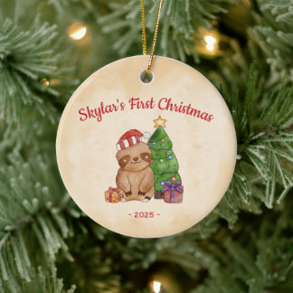 Schattigee Santa Sloth Keramisch Ornament