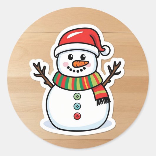 Schattigee Santa Snowman kinder Ronde Sticker (Voorkant)