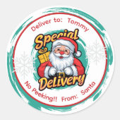 Schattigee Santa Speciale levering Geen Peeking Ronde Sticker (Voorkant)