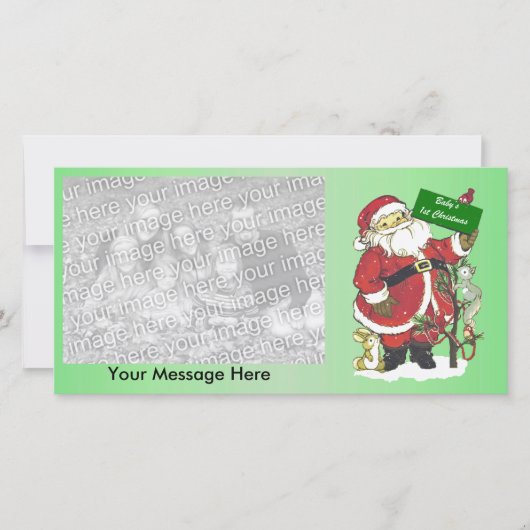 Schattigee Santa Tree Dieren Baby Eerste Kerstmis Feestdagenkaart (Voorkant)