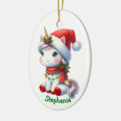 Schattigee Santa Unicorn in vakantielichten Keramisch Ornament (Links)