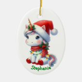 Schattigee Santa Unicorn in vakantielichten Keramisch Ornament (Voorkant)