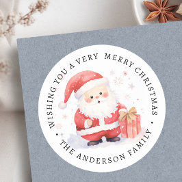 Schattigee Santa waterverf illustratie familienaam Ronde Sticker