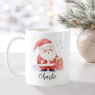 Schattigee Santa waterverf illustratie Kerstnaam Koffiemok