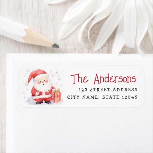 Schattigee Santa waterverf illustratie retour adre Etiket (Insitu)