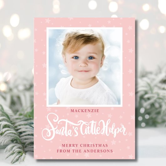 Schattigee Santa's Helper Little Girl Kerstfoto Feestdagenkaart