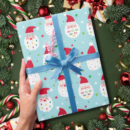 Schattigee Santas met feestelijke baarden blauw Cadeaupapier