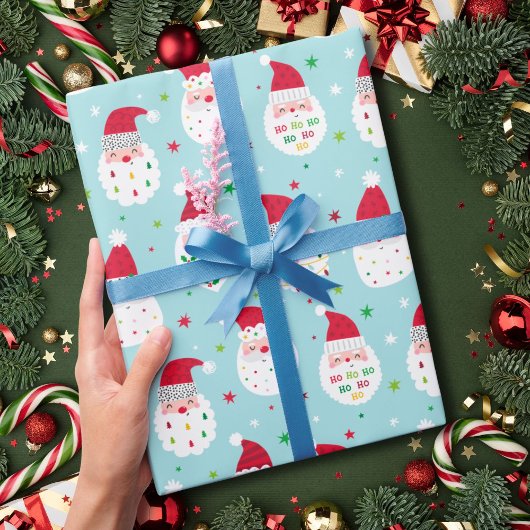 Schattigee Santas met feestelijke baarden blauw Cadeaupapier