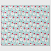 Schattigee Santas met feestelijke baarden blauw Cadeaupapier (Vlak)