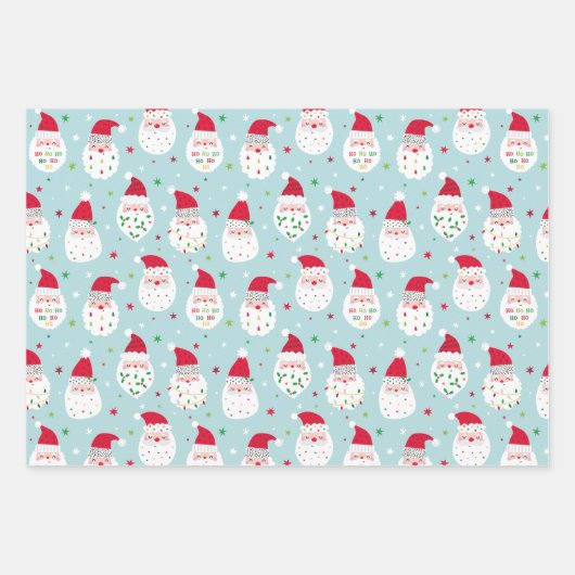 Schattigee Santas met feestelijke baarden blauw en Inpakpapier Vel (Voorkant)