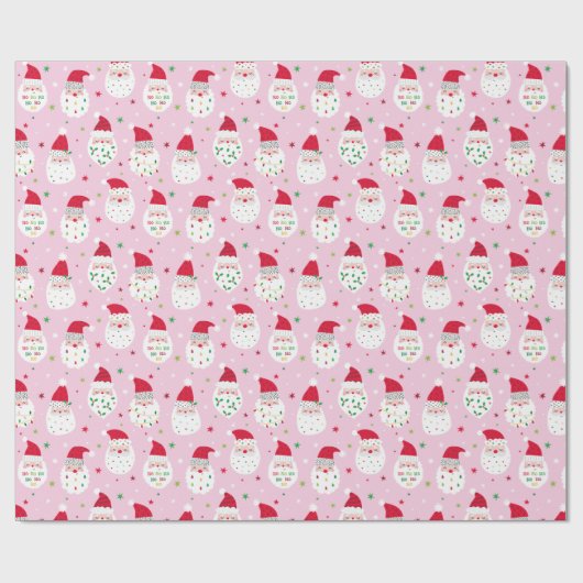 Schattigee Santas met feestelijke baarden roze Cadeaupapier (Vlak)