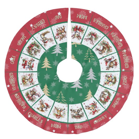 Schattigee Santa's rendier geborsteld polyester bo Kerstboom Rok (Voorkant)