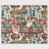 Schattigee Santa's Workshop Kerstmis Cadeaupapier (Vlak)