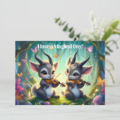 Schattigee Saolas spelen altviool in een magisch b Feestdagenkaart (Staand voorkant)