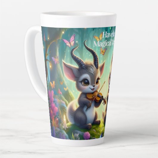 Schattigee Saolas spelen altviool in een magisch b Latte Mok (Linkerhoek)