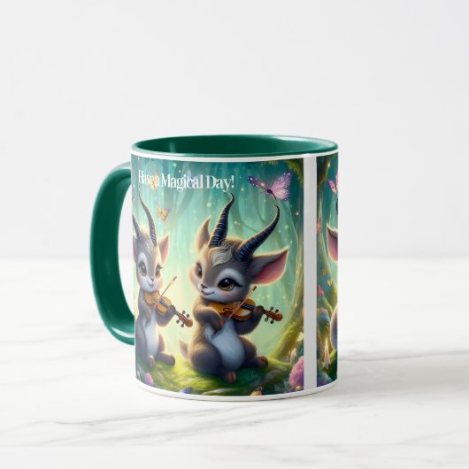 Schattigee Saolas spelen altviool in een magisch b Mok (Voorkant links)