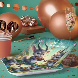 Schattigee Saolas spelen altviool in een magisch b Papieren Bordje