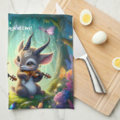 Schattigee Saolas spelen altviool in een magisch b Theedoek (Quarter Fold)