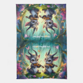 Schattigee Saolas spelen altviool in een magisch b Theedoek (Verticaal)