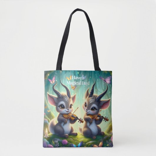 Schattigee Saolas spelen altviool in een magisch b Tote Bag (Voorkant)