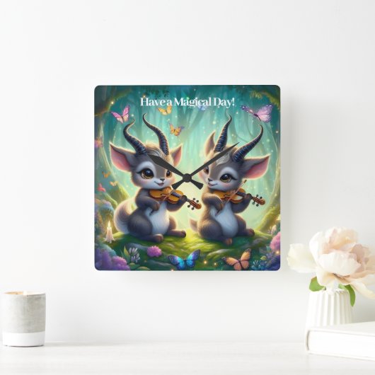 Schattigee Saolas spelen altviool in een magisch b Vierkante Klok (Huis)