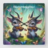 Schattigee Saolas spelen altviool in een magisch b Vierkante Klok (Voorkant)