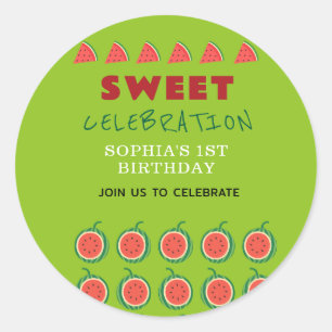 Schattigee & sappige Watermeloen Thema Uitnodiging Ronde Sticker