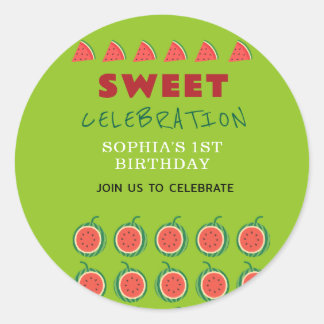 Schattigee & sappige Watermeloen Thema Uitnodiging Ronde Sticker