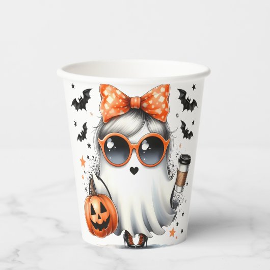 Schattigee Sassy Ghost Halloween Papieren Bekers (Voorkant)
