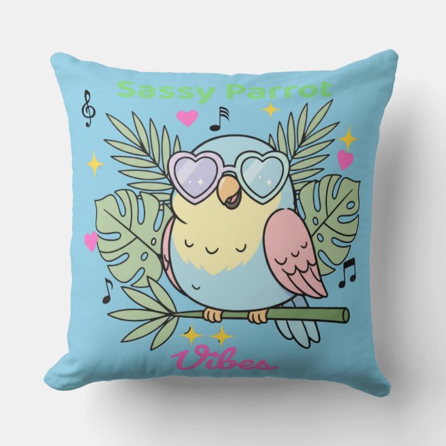 Schattigee "Sassy Parrot Vibes" Tropisch Decor Kus Kussen (Voorkant)