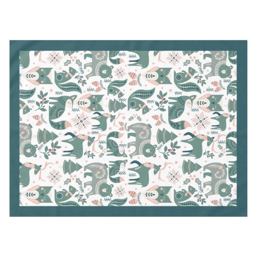 Schattigee Scandinavische bosdieren Sneeuwvlokken Tafelkleed (Voorkant (Horizontaal))