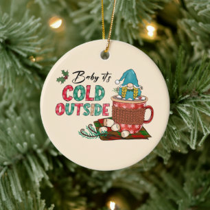 Schattigee Scandinavische kerstgnoom & warme cacao Keramisch Ornament