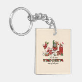 Schattigee Scandinavische kerstkabouters met wijng Sleutelhanger (Voorkant Links)