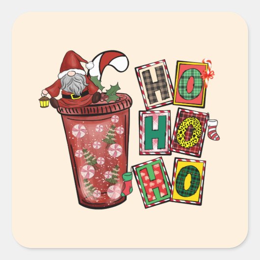 Schattigee Scandinavische Sinterklaas Gnome - Kers Vierkante Sticker (Voorkant)