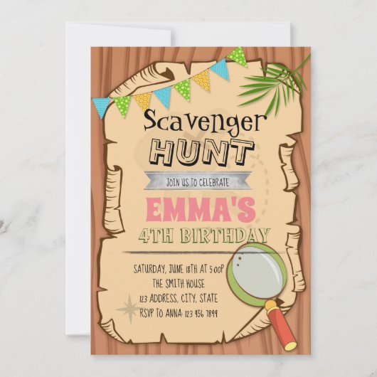 Schattigee Scavenger Theme Invitation Bedankkaart (Voorkant)