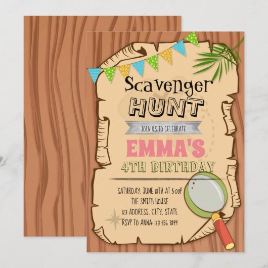 Schattigee Scavenger Theme Invitation Bedankkaart (Voorkant / Achterkant)