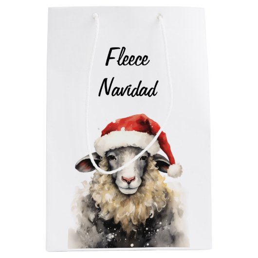 Schattigee Schaap Waterverf Kerstcadeau Tas Medium Cadeauzakje (Voorkant)