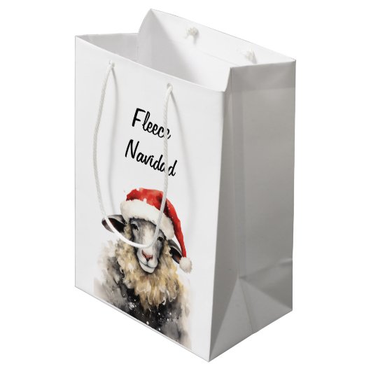 Schattigee Schaap Waterverf Kerstcadeau Tas Medium Cadeauzakje (Voorkant Gekanteld)
