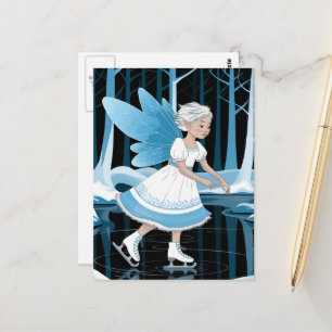 Schattigee schaatsfee ijzige wintervijver briefkaart