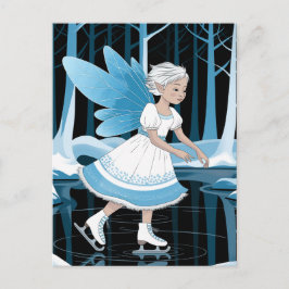 Schattigee schaatsfee ijzige wintervijver briefkaart