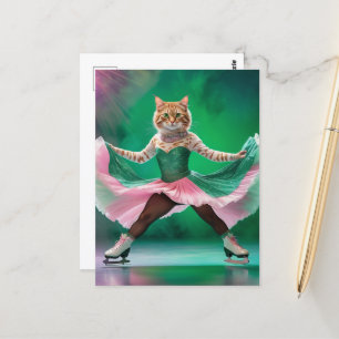 Schattigee schaatskat in roze en groen briefkaart