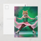 Schattigee schaatskat in roze en groen briefkaart (Voorkant / Achterkant)