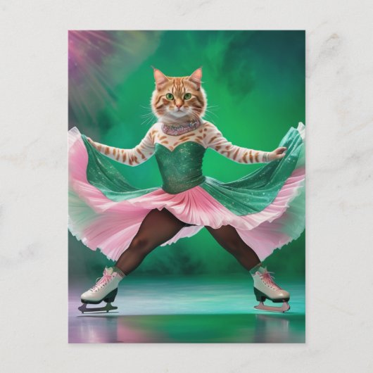 Schattigee schaatskat in roze en groen briefkaart (Voorkant)