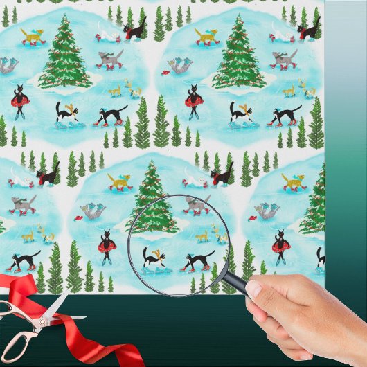 Schattigee schaatskatten en kerstsjaals cadeaupapier