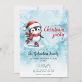 Schattigee Schaatspinguïn Feestelijke Blauwe Kerst Kaart (Voorkant)