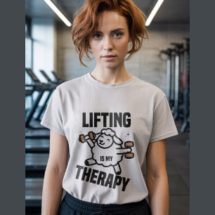 Schattigee schapengewichtheffen, gym workout t-shirt