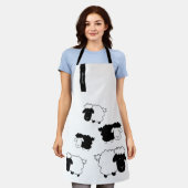 Schattigee schapenillustratie zwart-wit monogram schort (Gedragen)